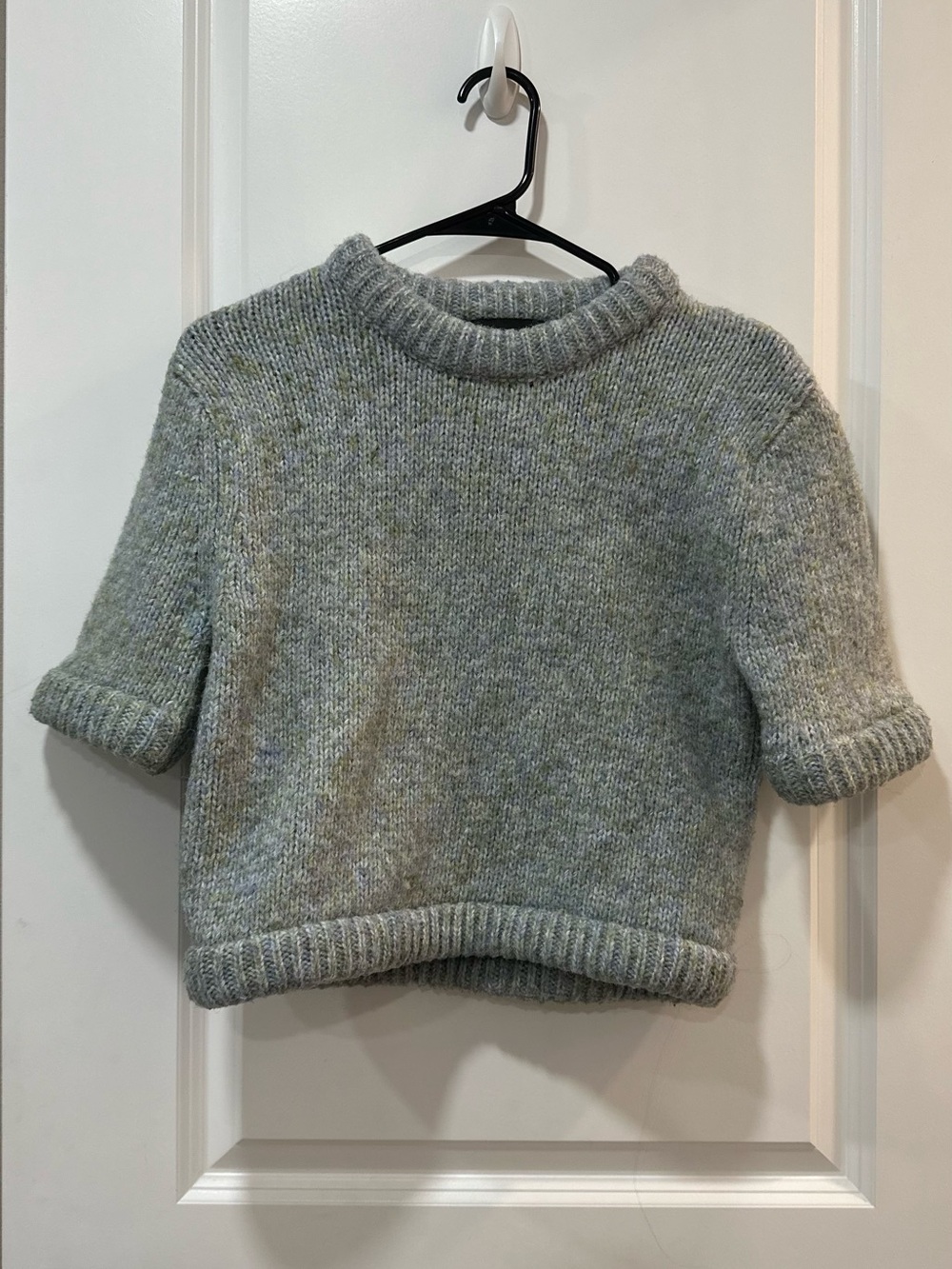 Gray Short-Sleeve Crewneck Sweater